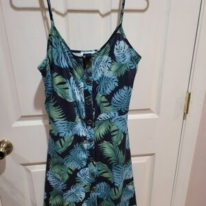 Tropical Leaf Print Button-Down Dress